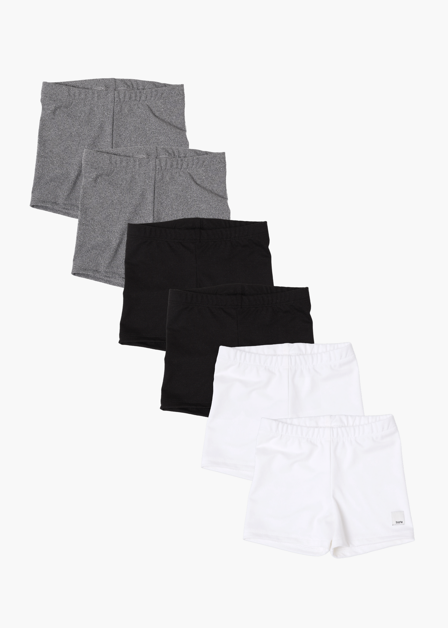 6-pack girls tumble short - heather grey, black, white