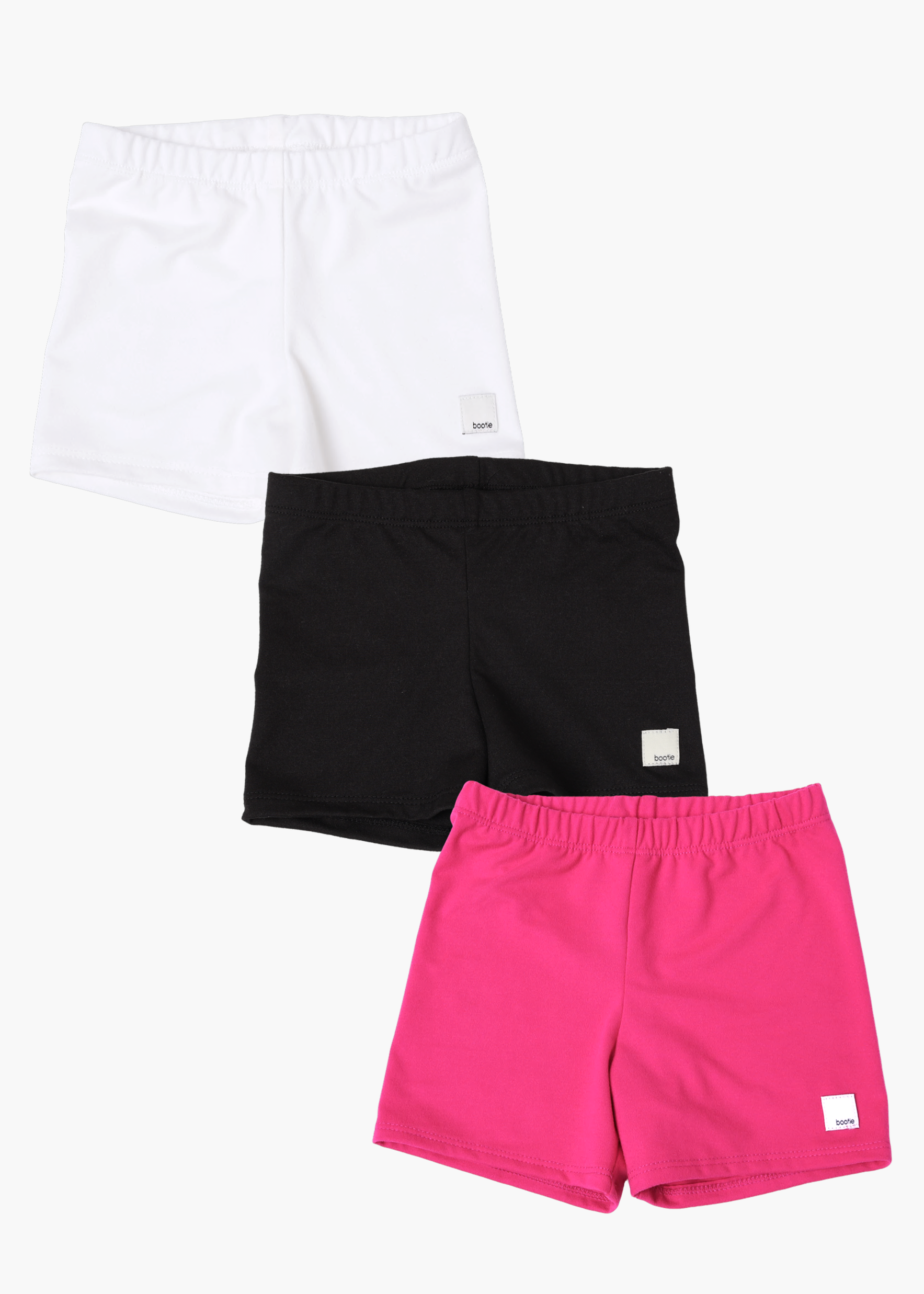 3-pack girls tumble short - white, black, hot pink