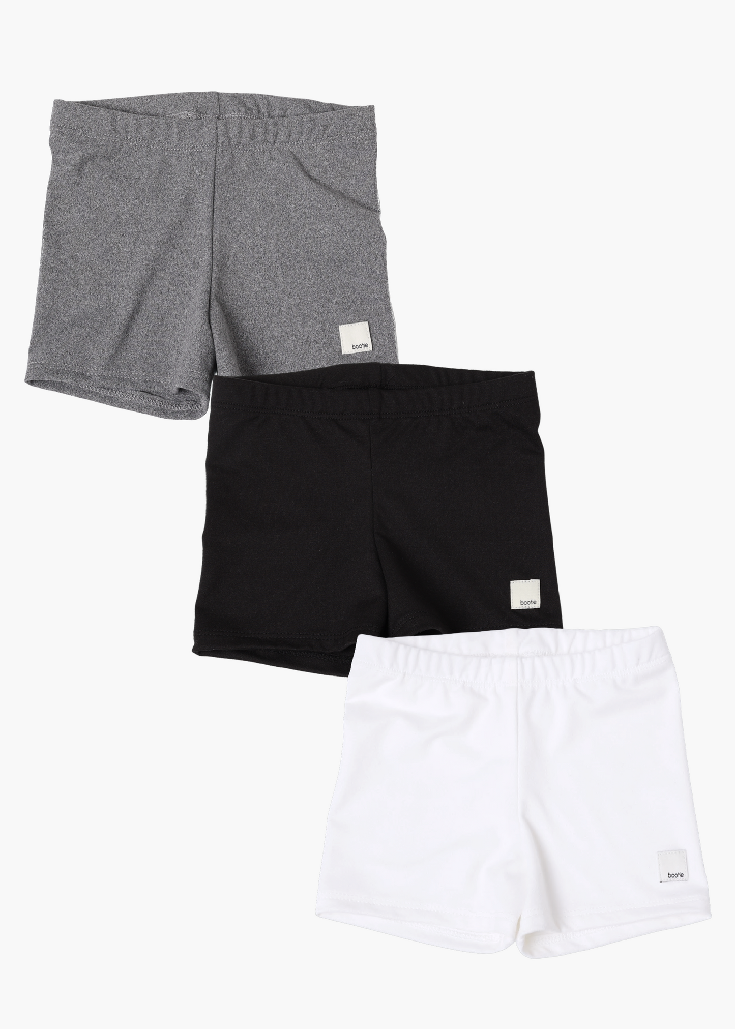3-pack girls tumble short - heather grey, black, white